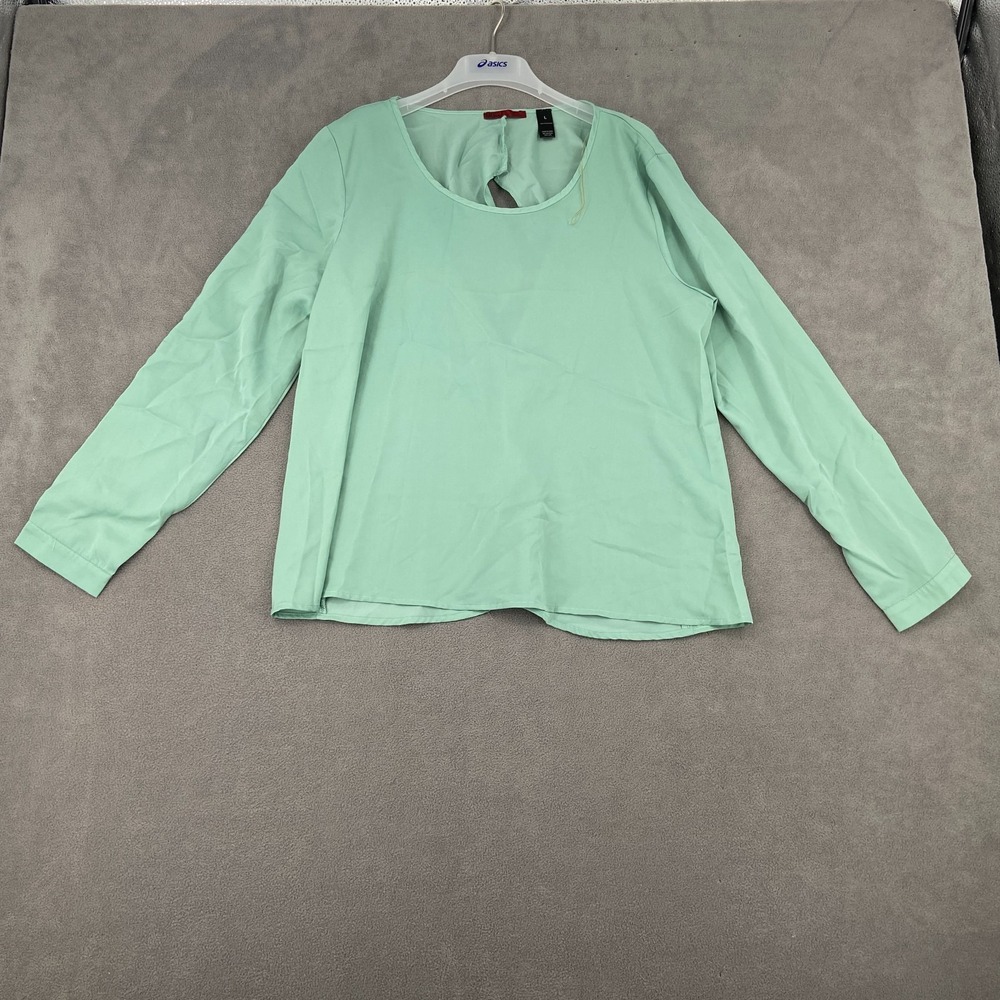 BKE Blouse Top Womens Large Mint Green Long Sleeve Round Neck Keyhole Back